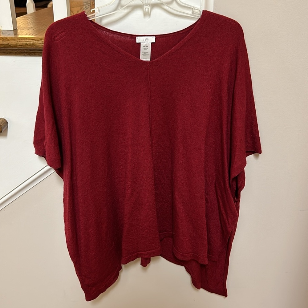 J. Jill Women deep red lightweight knit poncho